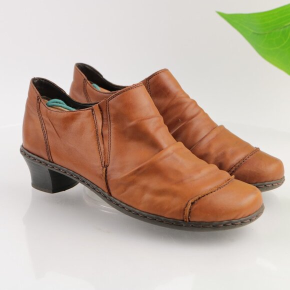 Reiker Women Louise Boot Size 37 6 Tan Brown Leather Comfy Low Block Heel Bootie - Picture 2 of 12